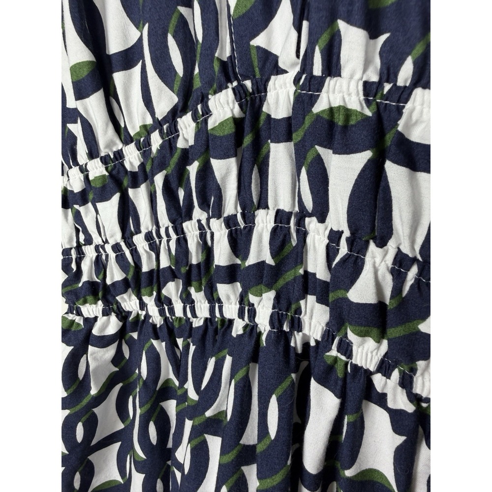 Anthropologie The Somerset Maxi Dress Shirt Navy & White Geometric Smock Waist S - Picture 7 of 13